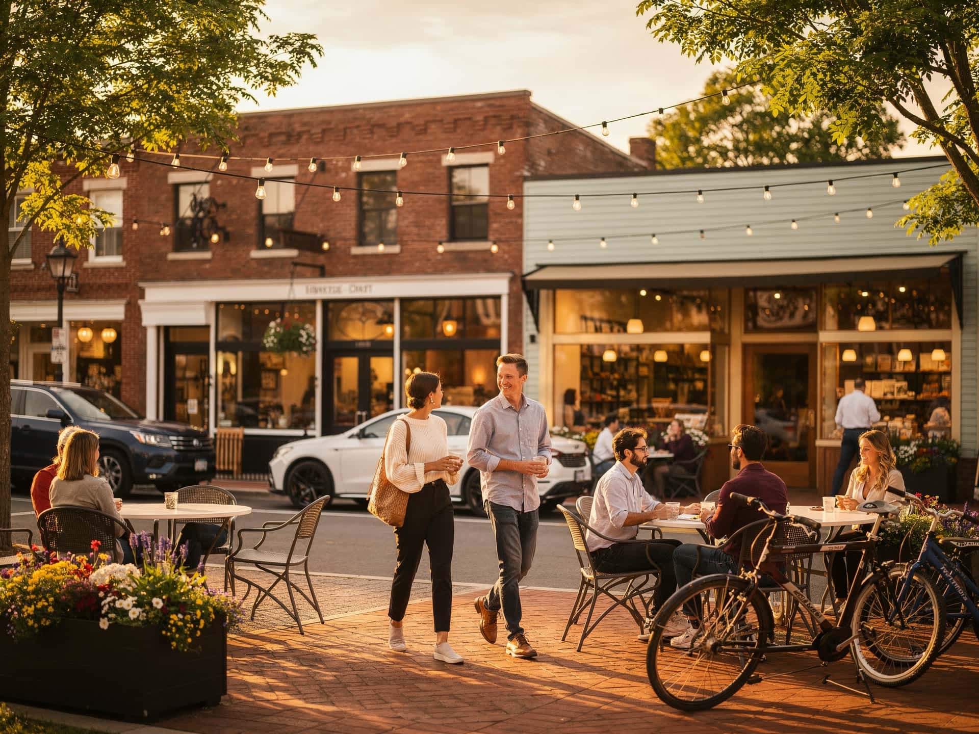 The revived Market Square with local shops in Amesbury Massachusetts