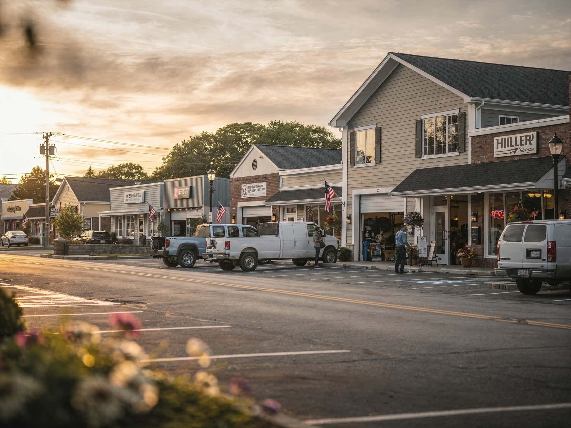 Auto and contractor businesses along Boston Road in Billerica Massachusetts