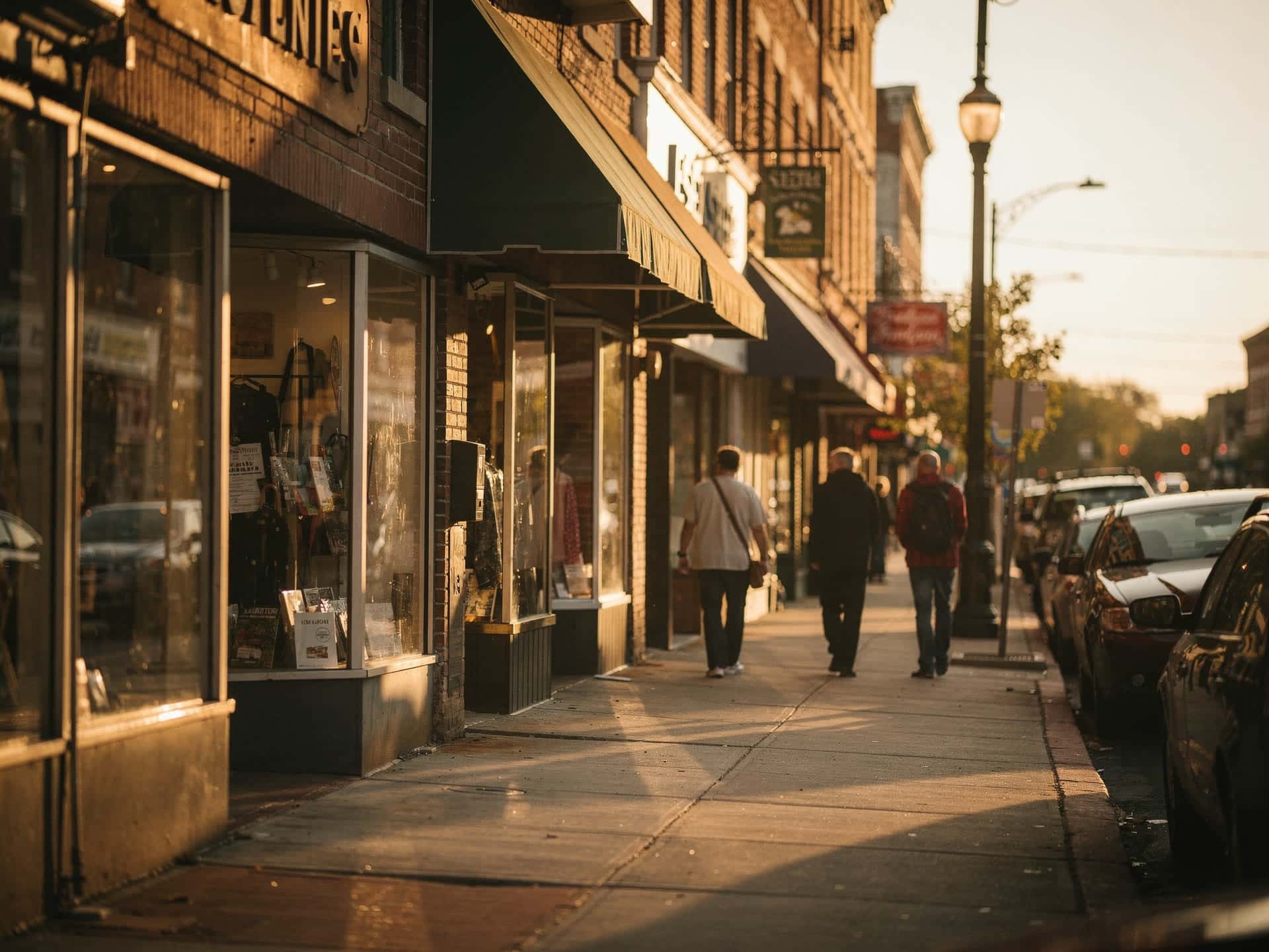 A busy Essex Street storefront block in downtown Lawrence Massachusetts