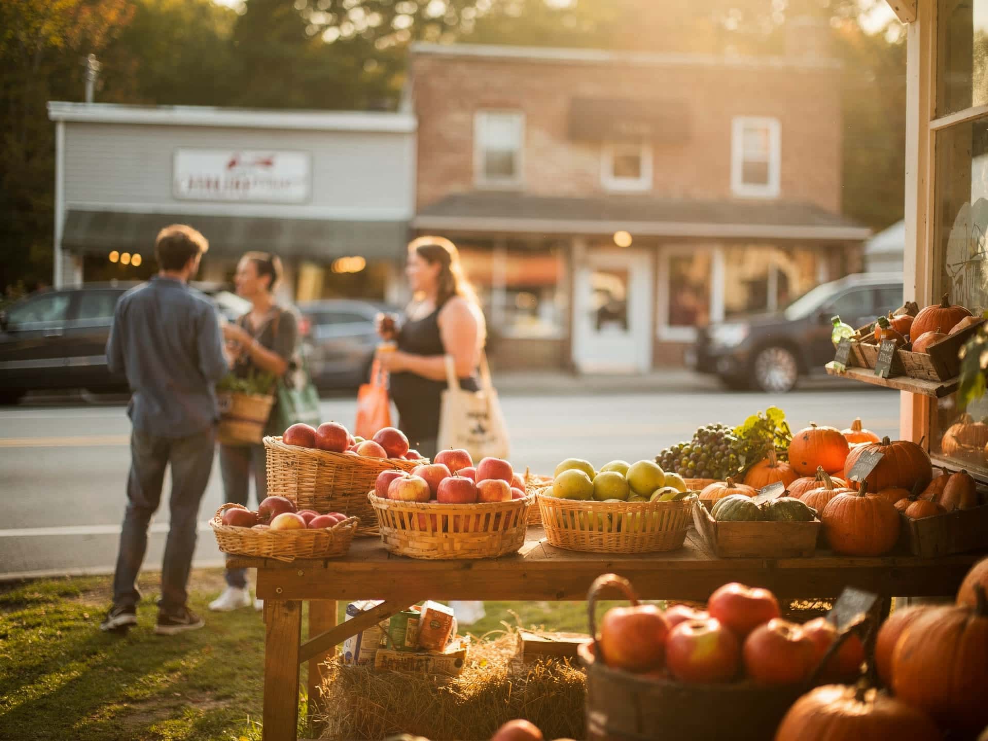 An orchard farm stand and local businesses in Londonderry New Hampshire