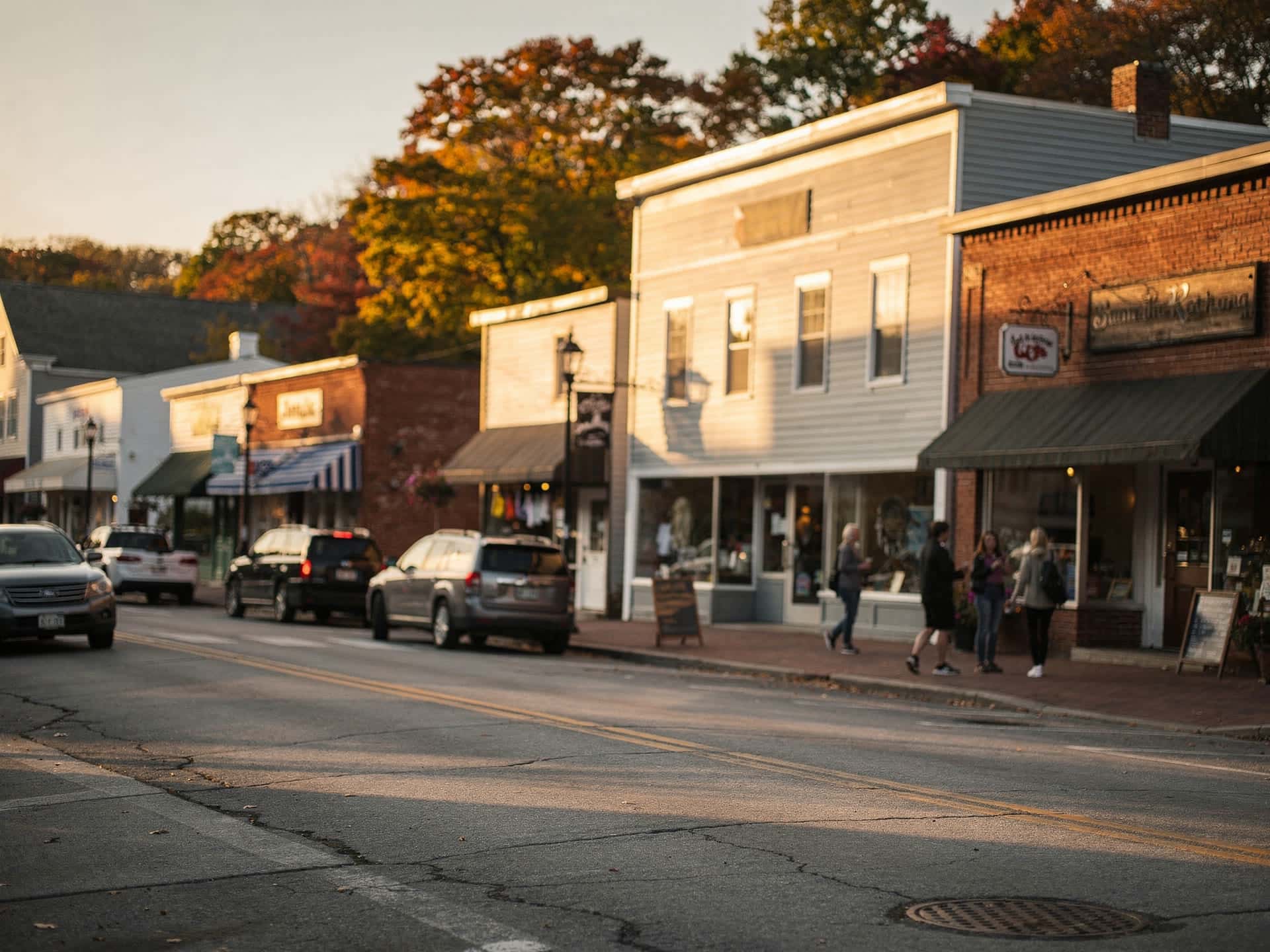 A rural New Hampshire town center with local shops in Pelham New Hampshire