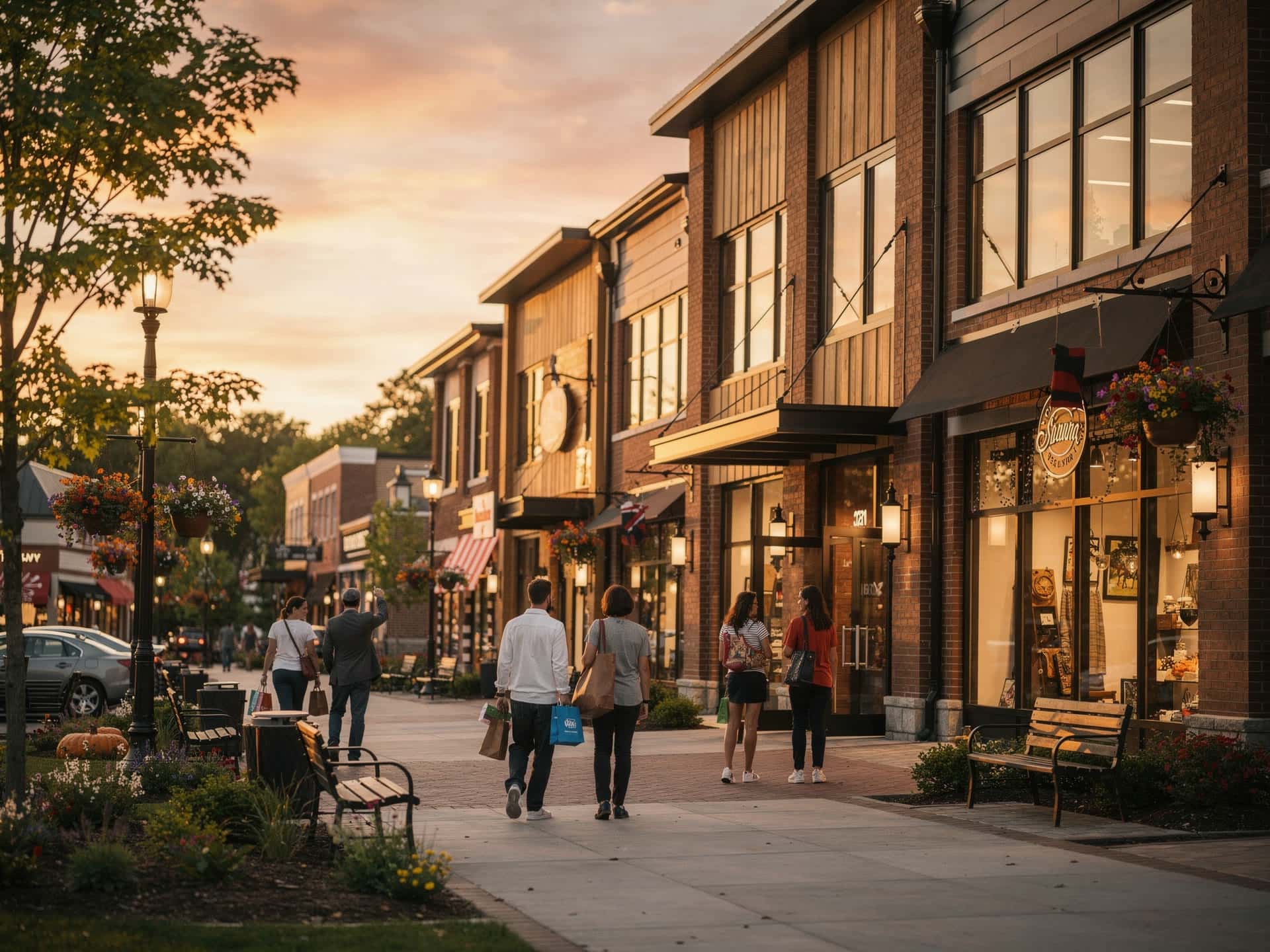 The modern Tuscan Village shopping district in Salem New Hampshire